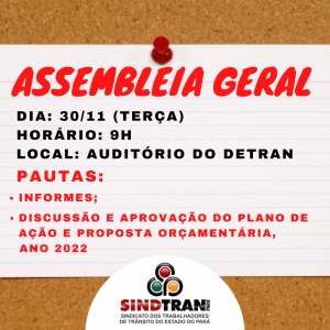 ASSEMBLEIA GERAL ORDINÁRIA DO SINDTRAN DO DIA 30/11/21